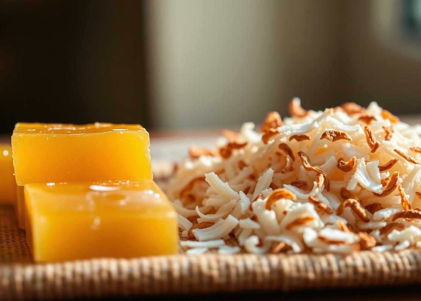Raw beeswax and shredded coconut